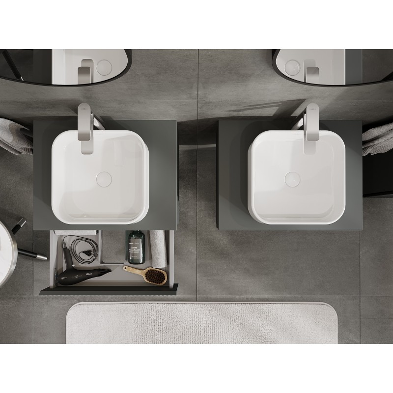 Mexen Rivel bathroom cabinet for the washbasin, 60 cm with countertop, 1 drawer, fluted, matte graphite - 91A20-06023-1-BFC66