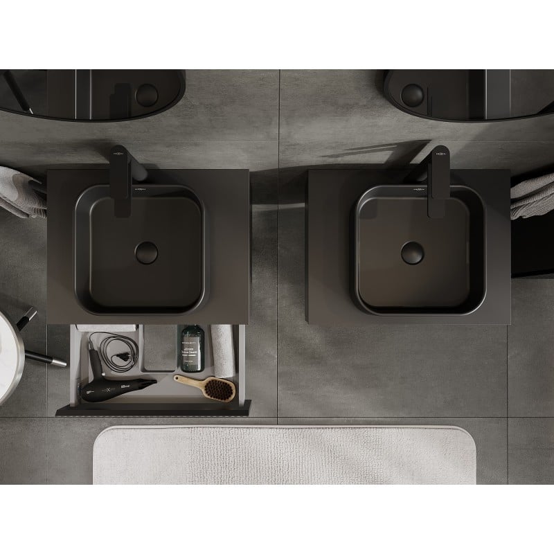 Mexen Rivel bathroom cabinet with countertop 60 cm, 1 drawer, fluted, black matte - 91A20-06023-1-BFC71