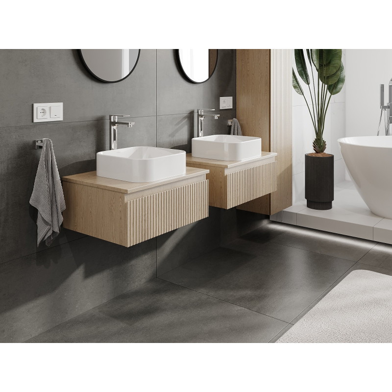 Mexen Rivel bathroom cabinet under sink 60 cm with countertop, 1 drawer, grooved, oak - 91A20-06023-1-BFC81