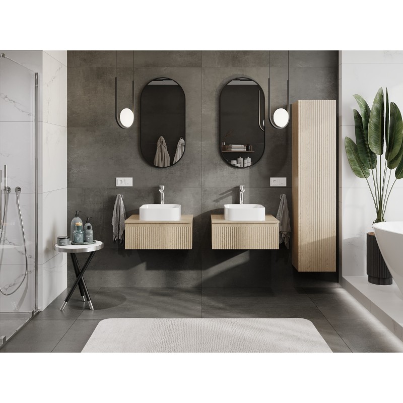 Mexen Rivel bathroom cabinet for under-sink 60 cm with countertop, 1 drawer, grooved, oak - 91A20-06023-1-BFC81