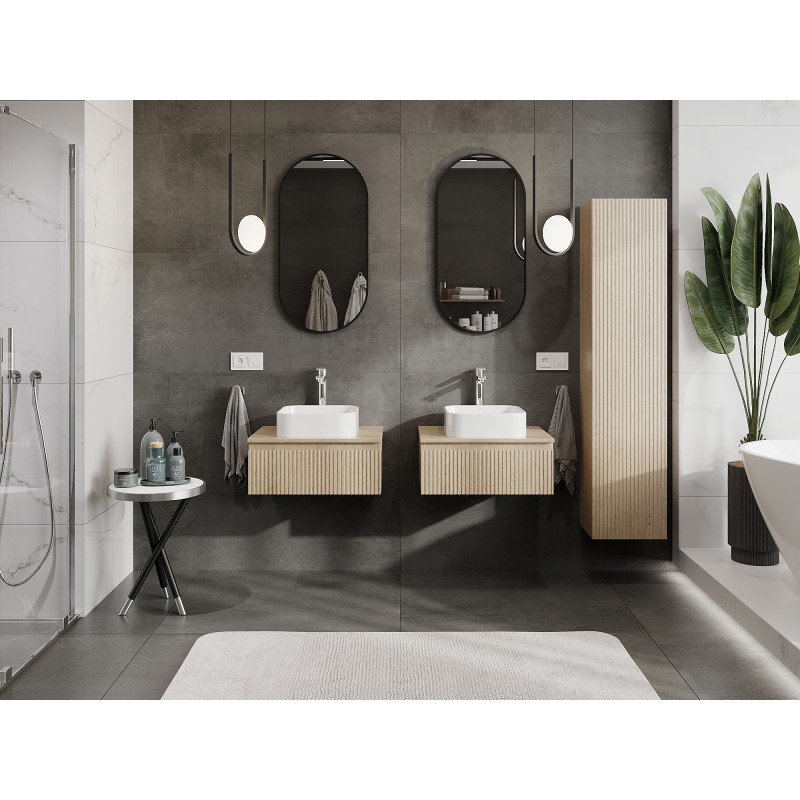 Mexen Rivel bathroom cabinet under sink 60 cm with countertop, 1 drawer, grooved, oak - 91A20-06023-1-BFC81