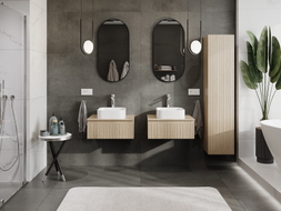 Mexen Rivel bathroom cabinet under sink 60 cm with countertop, 1 drawer, grooved, oak - 91A20-06023-1-BFC81