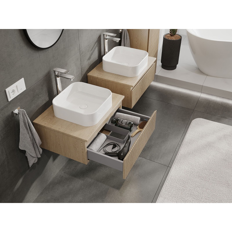 Mexen Rivel bathroom cabinet under sink 60 cm with countertop, 1 drawer, grooved, oak - 91A20-06023-1-BFC81