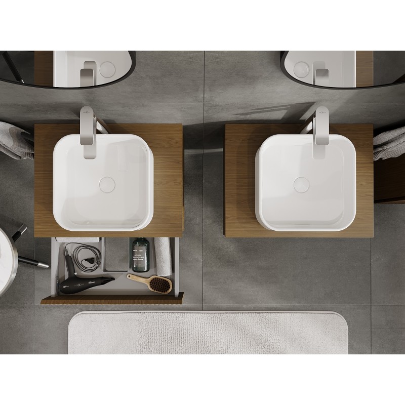 Mexen Rivel 60 cm Bathroom Cabinet with Countertop, 1 Grooved Drawer, Walnut - 91A20-06023-1-BFC86