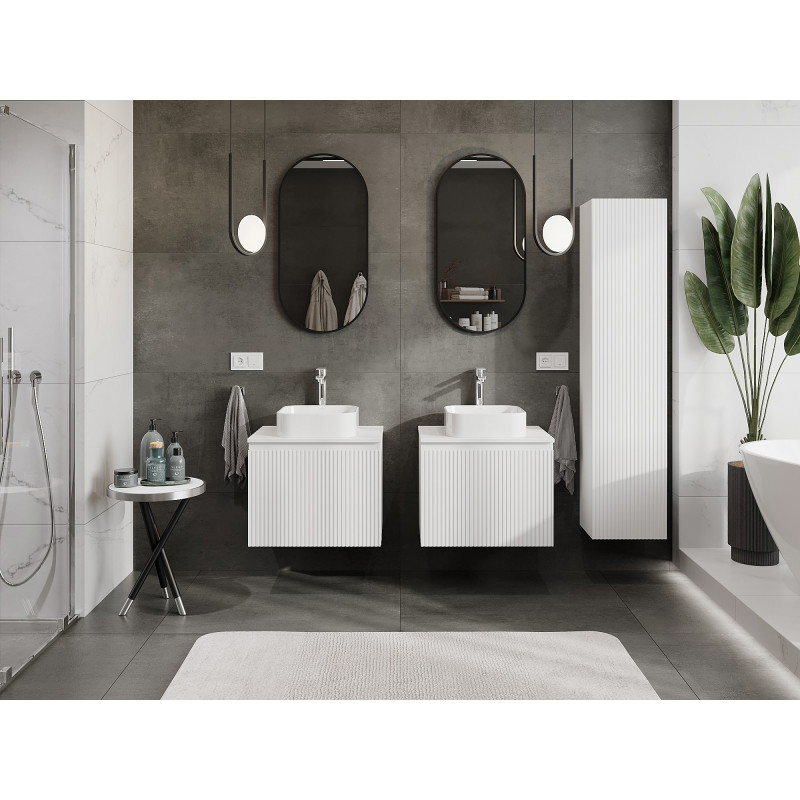 Mexen Rivel bathroom vanity cabinet 60 cm with countertop, 1 drawer, grooved, white matt - 91A20-06047-1-BFC01