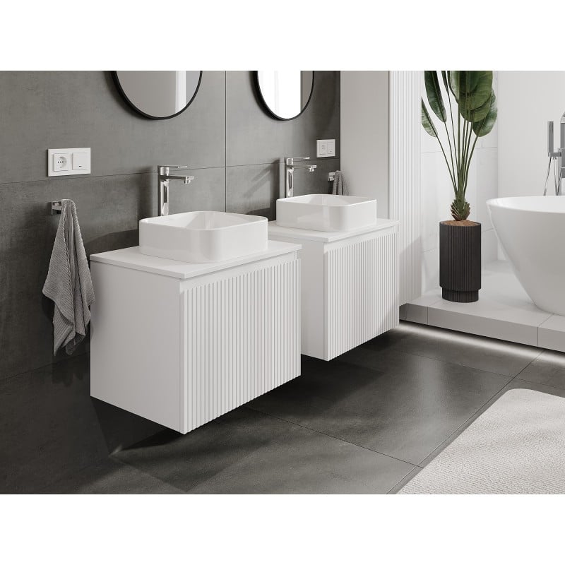 Mexen Rivel bathroom cabinet for washbasin 60 cm with countertop, 1 drawer, grooved, white matte - 91A20-06047-1-BFC01