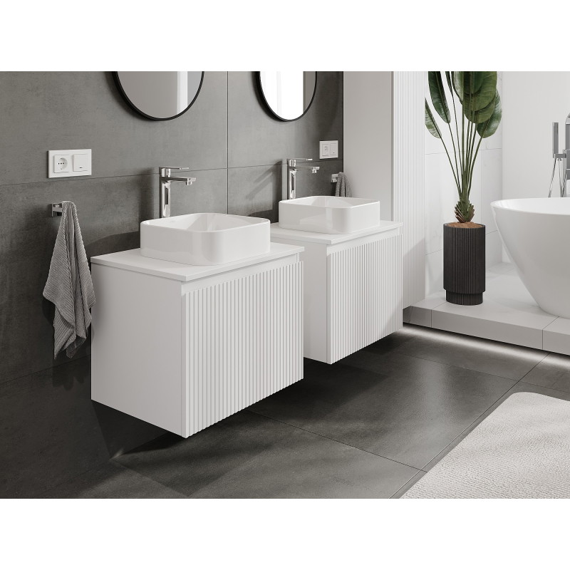 Mexen Rivel bathroom vanity cabinet 60 cm with countertop, 1 drawer, grooved, white matt - 91A20-06047-1-BFC01