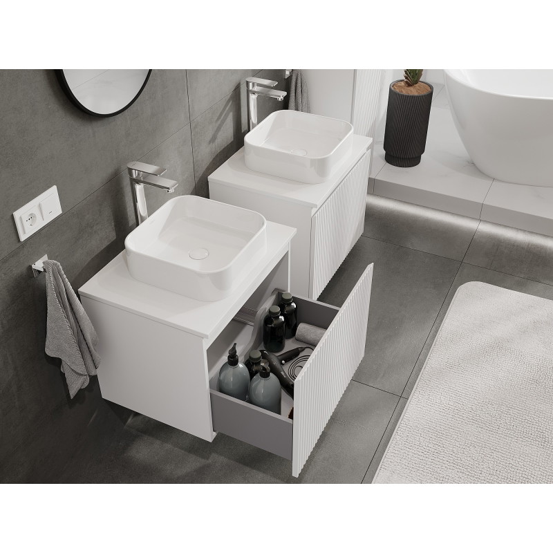 Mexen Rivel bathroom vanity cabinet 60 cm with countertop, 1 drawer, grooved, white matt - 91A20-06047-1-BFC01