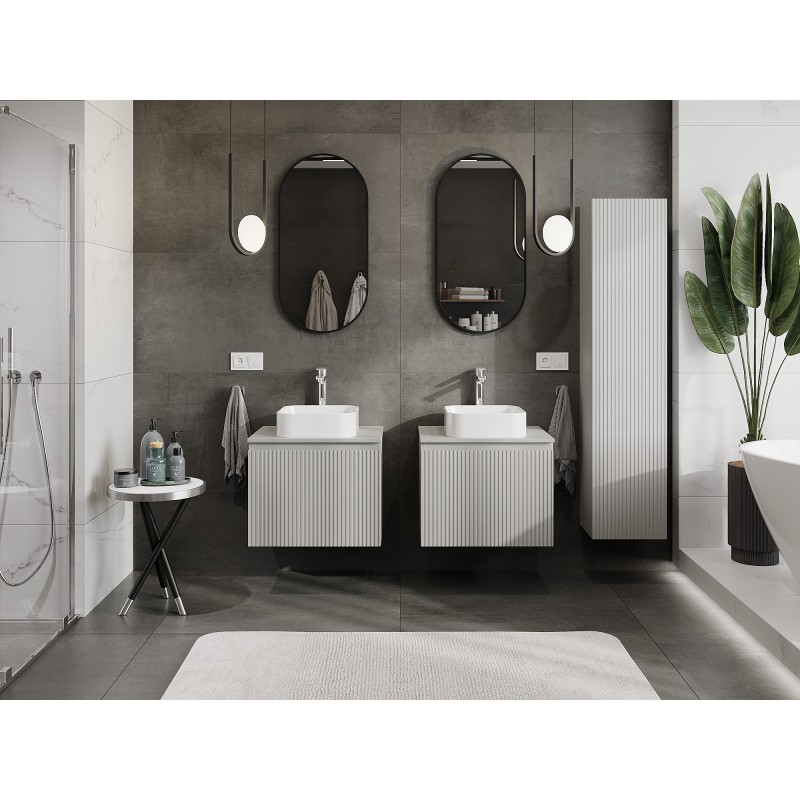 Mexen Rivel 60 cm bathroom cabinet with countertop, 1 grooved drawer, matte grey - 91A20-06047-1-BFC62