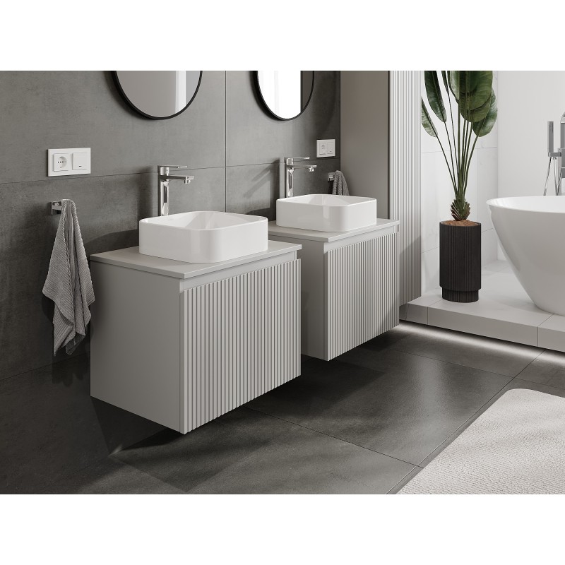 Mexen Rivel 60 cm bathroom cabinet with countertop, 1 grooved drawer, matte grey - 91A20-06047-1-BFC62