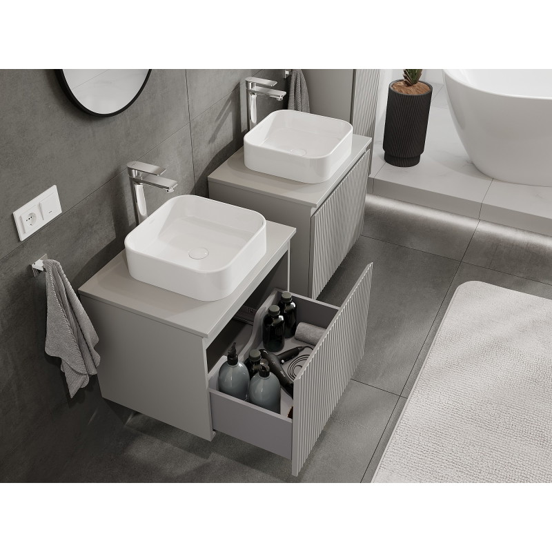 Mexen Rivel 60 cm Bathroom Vanity Cabinet with Countertop, 1 Drawer, Fluted, Matte Gray - 91A20-06047-1-BFC62