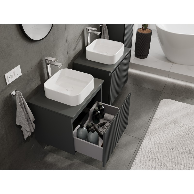 Mexen Rivel bathroom cabinet 60 cm with countertop, 1 drawer, ribbed, matt graphite - 91A20-06047-1-BFC66