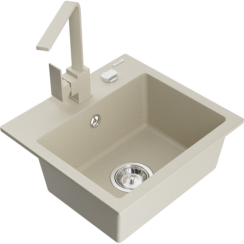 Mexen Milo 1-bowl granite sink with Rita kitchen faucet, beige - 6505-69-670300-69