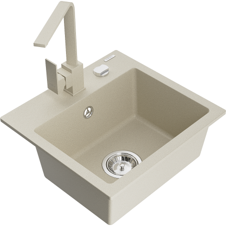Mexen Milo 1-bowl granite sink with Rita kitchen faucet, beige - 6505-69-670300-69