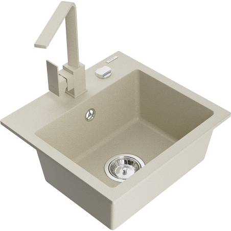 Mexen Milo granite kitchen sink 1-bowl with Rita kitchen faucet, beige - 6505-69-670300-69