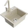 Mexen Milo 1-bowl granite sink with Rita kitchen faucet, beige - 6505-69-670300-69