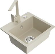 Mexen Milo 1-bowl granite sink with Rita kitchen faucet, beige - 6505-69-670300-69