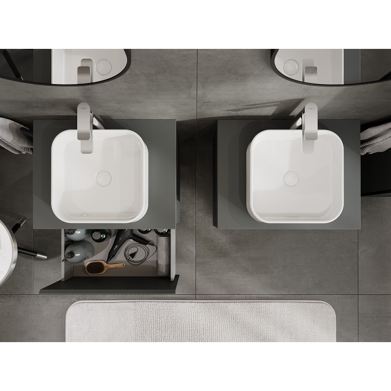 Mexen Rivel bathroom cabinet 60 cm with countertop, 1 drawer, ribbed, matt graphite - 91A20-06047-1-BFC66