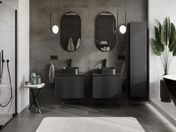 Mexen Rivel 60 cm under-sink bathroom cabinet with countertop, 1 drawer, ribbed, matte black - 91A20-06047-1-BFC71