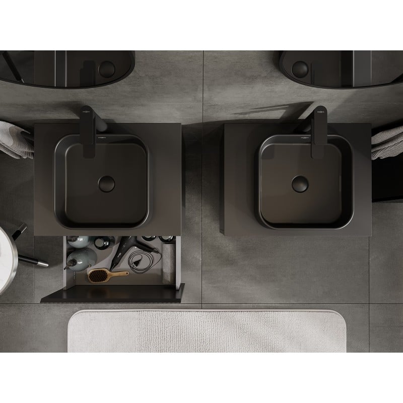 Mexen Rivel 60 cm Under-sink Bathroom Cabinet with Countertop, 1 Drawer, Grooved, Matte Black - 91A20-06047-1-BFC71