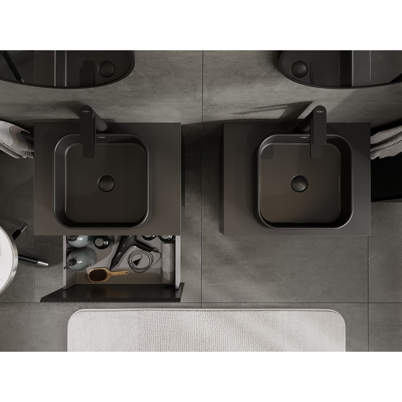 Mexen Rivel 60 cm under-sink bathroom cabinet with countertop, 1 drawer, ribbed, matte black - 91A20-06047-1-BFC71