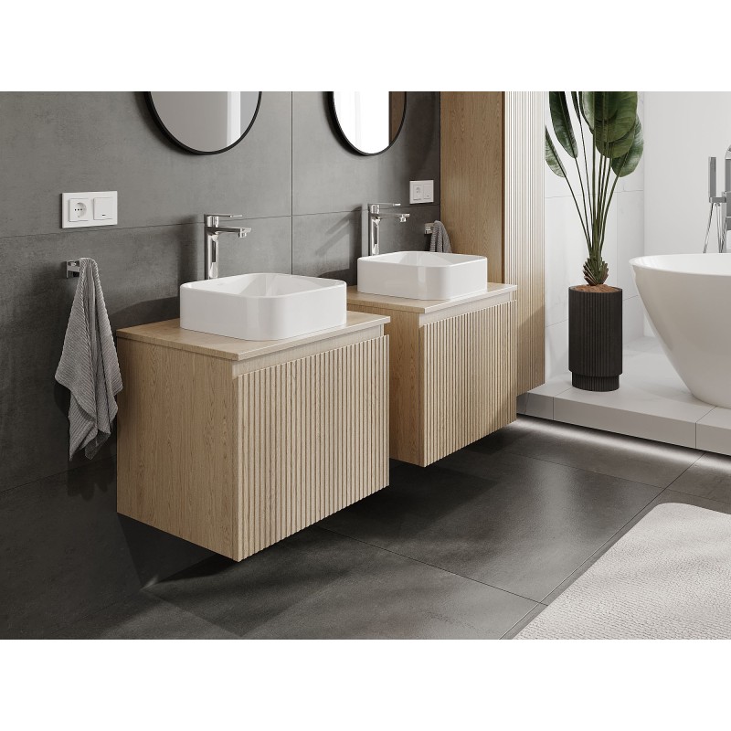 Mexen Rivel bathroom cabinet for washbasin 60 cm with countertop, 1 drawer, grooved, oak - 91A20-06047-1-BFC81