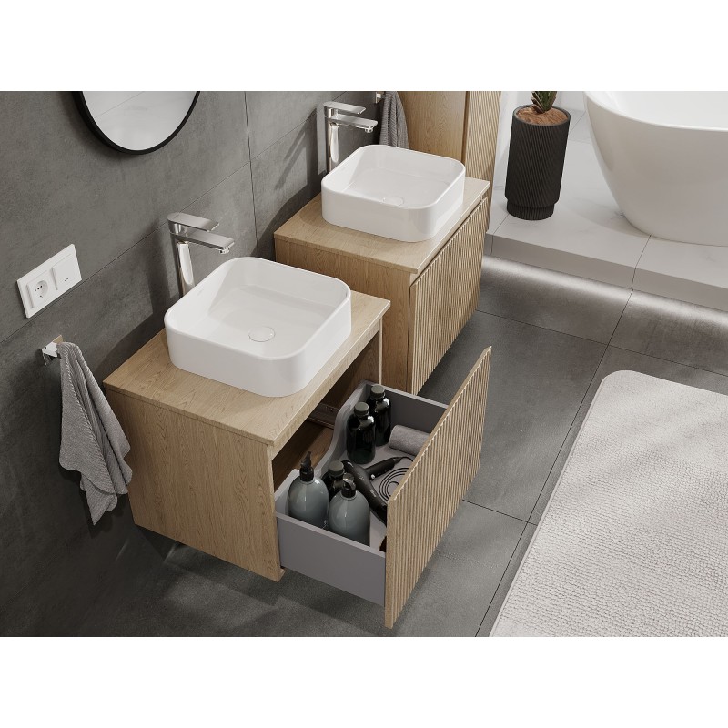 Mexen Rivel bathroom cabinet for washbasin 60 cm with countertop, 1 drawer, grooved, oak - 91A20-06047-1-BFC81