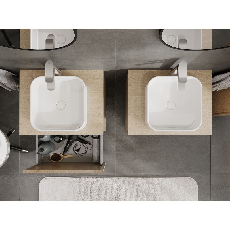 Mexen Rivel bathroom cabinet for washbasin 60 cm with countertop, 1 drawer, grooved, oak - 91A20-06047-1-BFC81