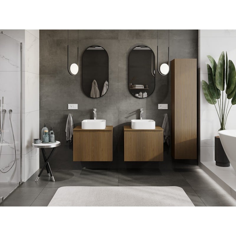 Mexen Rivel bathroom cabinet under basin 60 cm with countertop, 1 drawer, grooved, walnut - 91A20-06047-1-BFC86