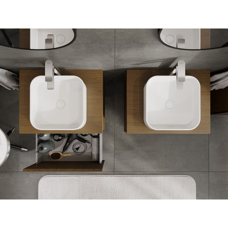 Mexen Rivel bathroom cabinet under basin 60 cm with countertop, 1 drawer, grooved, walnut - 91A20-06047-1-BFC86