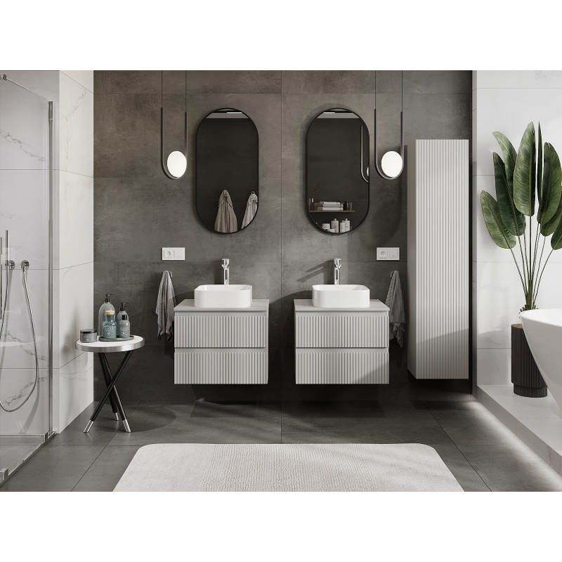 Mexen Rivel bathroom vanity cabinet 60 cm with countertop, 2 drawers, grooved, matte gray - 91A20-06047-2-BFFC62
