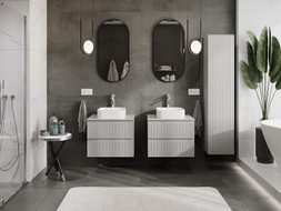 Mexen Rivel bathroom vanity cabinet 60 cm with countertop, 2 drawers, grooved, matte gray - 91A20-06047-2-BFFC62