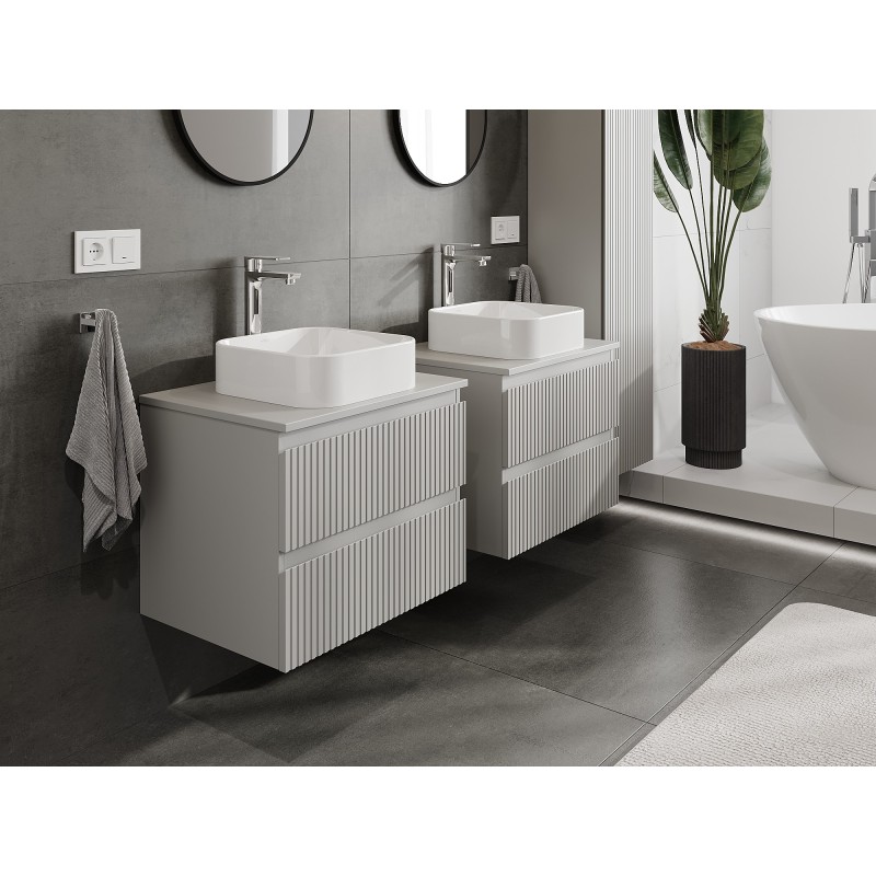 Mexen Rivel 60 cm Under-Sink Bathroom Cabinet with Countertop, 2 Drawers, Fluted, Matte Grey - 91A20-06047-2-BFFC62