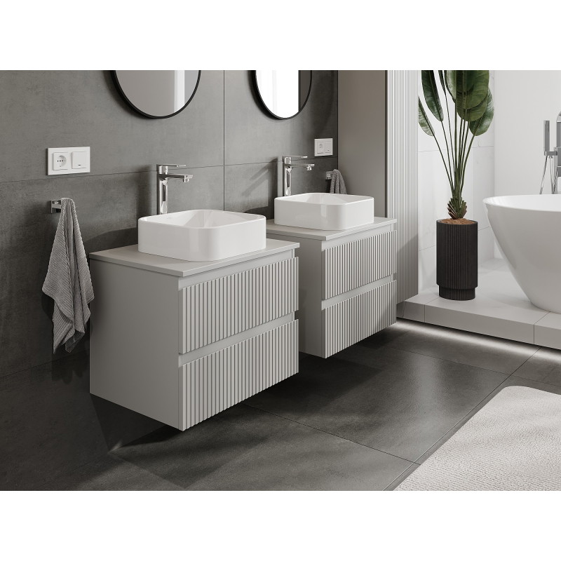 Mexen Rivel bathroom vanity cabinet 60 cm with countertop, 2 drawers, grooved, matte gray - 91A20-06047-2-BFFC62
