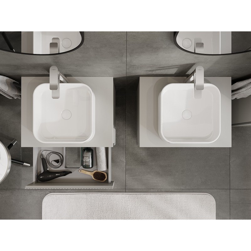 Mexen Rivel 60 cm Under-Sink Bathroom Cabinet with Countertop, 2 Drawers, Fluted, Matte Grey - 91A20-06047-2-BFFC62