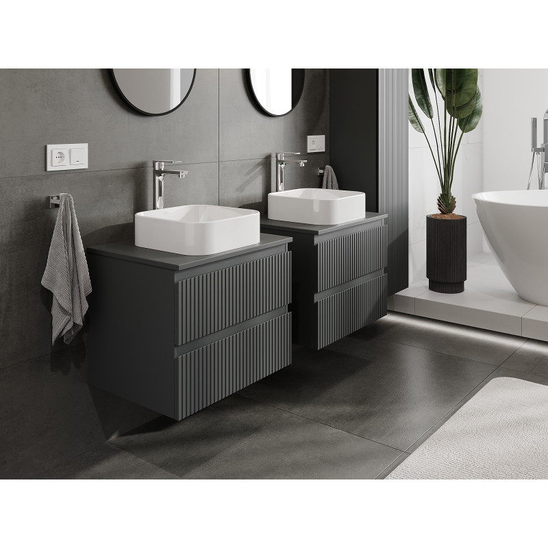 Mexen Rivel bathroom vanity cabinet 60 cm with countertop, 2 drawers, grooved, matte graphite - 91A20-06047-2-BFFC66
