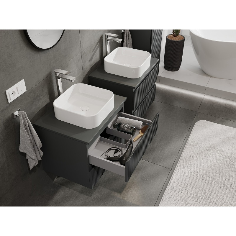 Mexen Rivel bathroom vanity cabinet 60 cm with countertop, 2 drawers, grooved, matte graphite - 91A20-06047-2-BFFC66