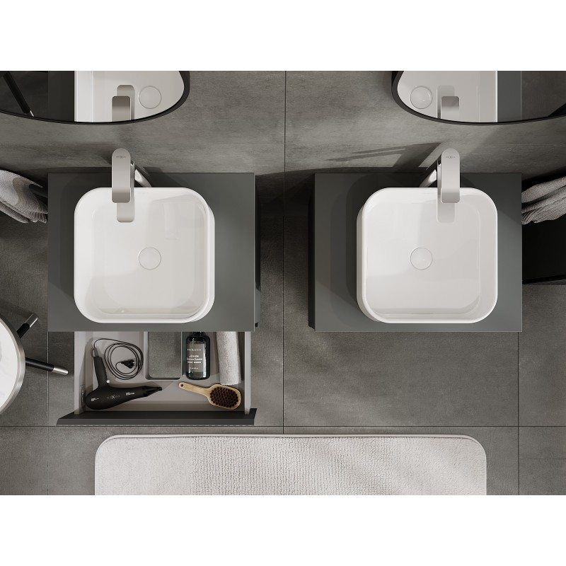 Mexen Rivel bathroom cabinet for washbasin 60 cm with countertop, 2 drawers, fluted, matte graphite - 91A20-06047-2-BFFC66