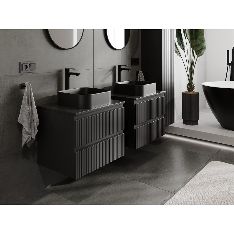 Mexen Rivel bathroom cabinet for washbasin 60 cm with countertop, 2 drawers, fluted, black matt - 91A20-06047-2-BFFC71