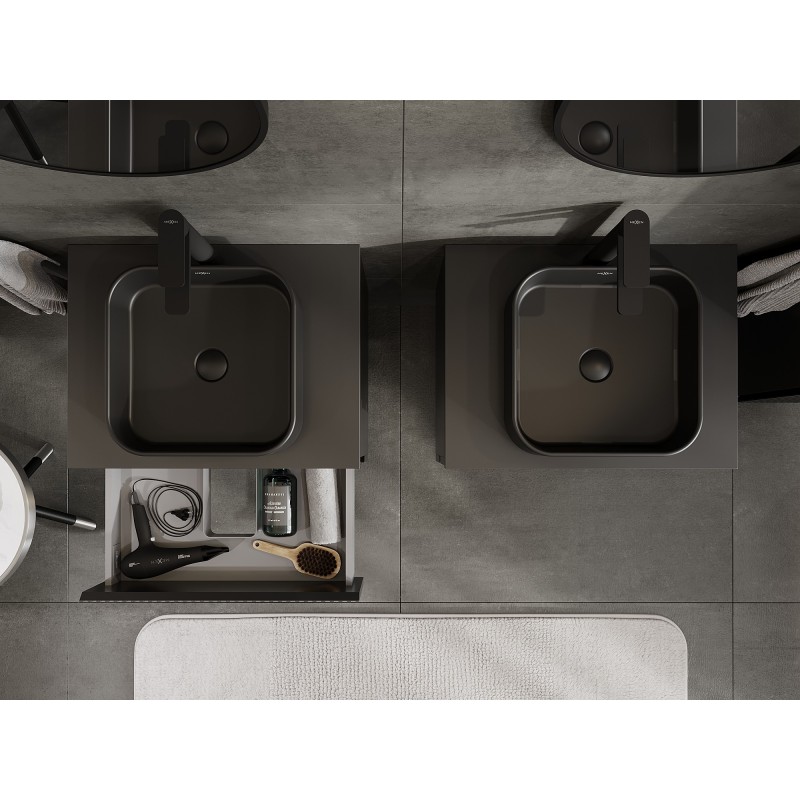 Mexen Rivel bathroom cabinet for washbasin 60 cm with countertop, 2 drawers, fluted, black matt - 91A20-06047-2-BFFC71