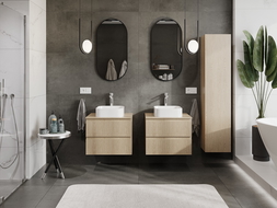 Mexen Rivel 60 cm Under-Sink Bathroom Cabinet with Countertop, 2 Drawers, Grooved, Oak - 91A20-06047-2-BFFC81