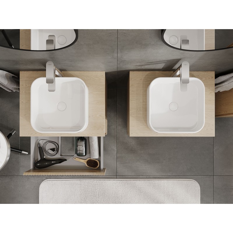 Mexen Rivel 60 cm Under-Sink Bathroom Cabinet with Countertop, 2 Drawers, Grooved, Oak - 91A20-06047-2-BFFC81