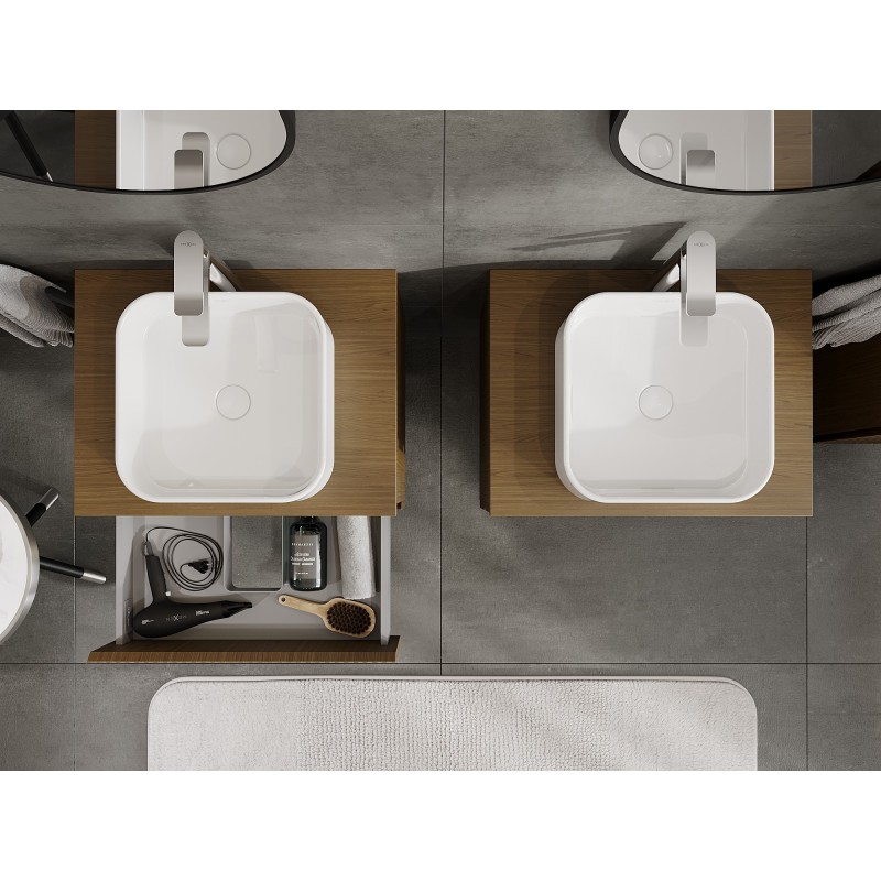 Mexen Rivel bathroom cabinet for washbasin 60 cm with countertop, 2 drawers, grooved, walnut - 91A20-06047-2-BFFC86