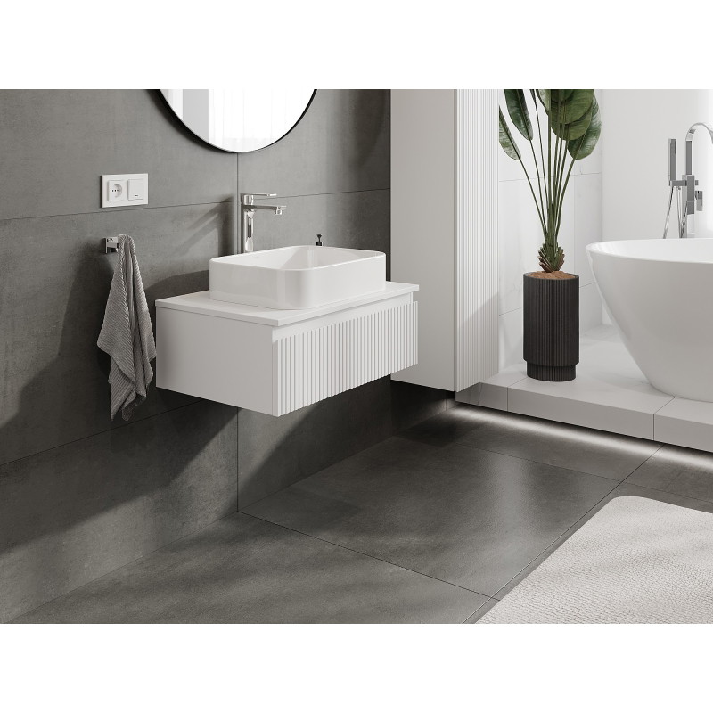 Mexen Rivel bathroom cabinet under-sink 70 cm with countertop, 1 drawer, fluted, white matte - 91A20-07023-1-BFC01