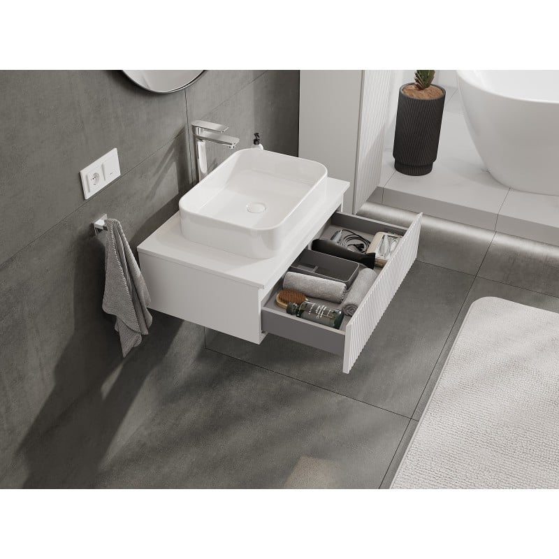 Mexen Rivel 70 cm Under-Sink Bathroom Cabinet with Countertop, 1 Drawer, Fluted, Matte White - 91A20-07023-1-BFC01