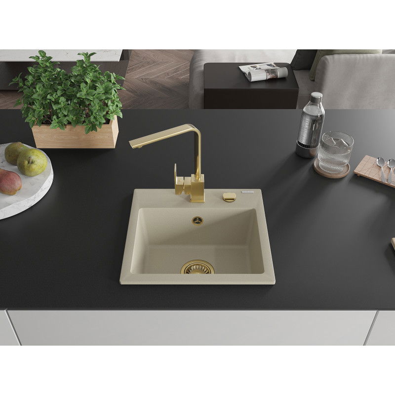 Mexen Milo Granite Kitchen Sink 1-Bowl with Rita Tap, Beige - 6505-69-670300-50