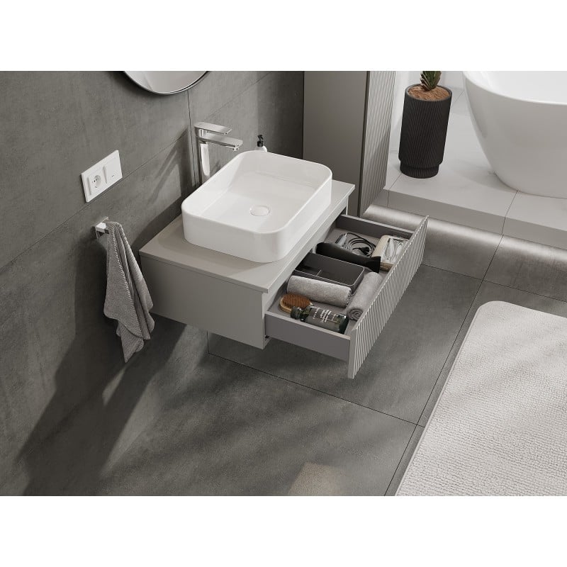 Mexen Rivel bathroom cabinet under-sink 70 cm with countertop, 1 drawer, ribbed, grey matte - 91A20-07023-1-BFC62