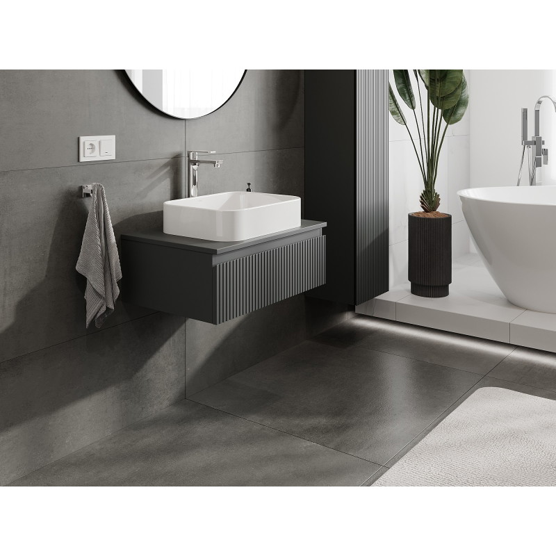 Mexen Rivel bathroom vanity cabinet 70 cm with countertop, 1 drawer, fluted, matte graphite - 91A20-07023-1-BFC66
