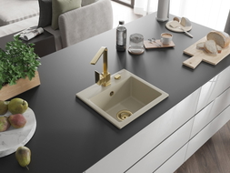 Mexen Milo 1-bowl granite sink with Rita kitchen faucet, beige - 6505-69-670300-50