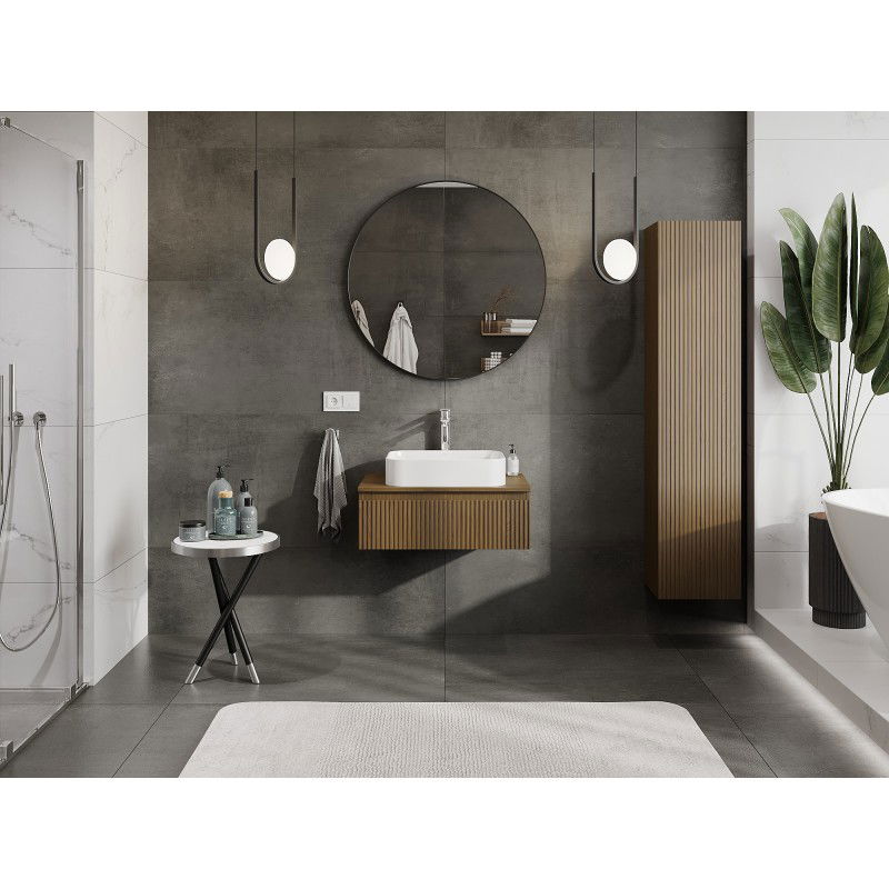 Mexen Rivel bathroom cabinet for sink 70 cm with countertop, 1 drawer, grooved, walnut - 91A20-07023-1-BFC86